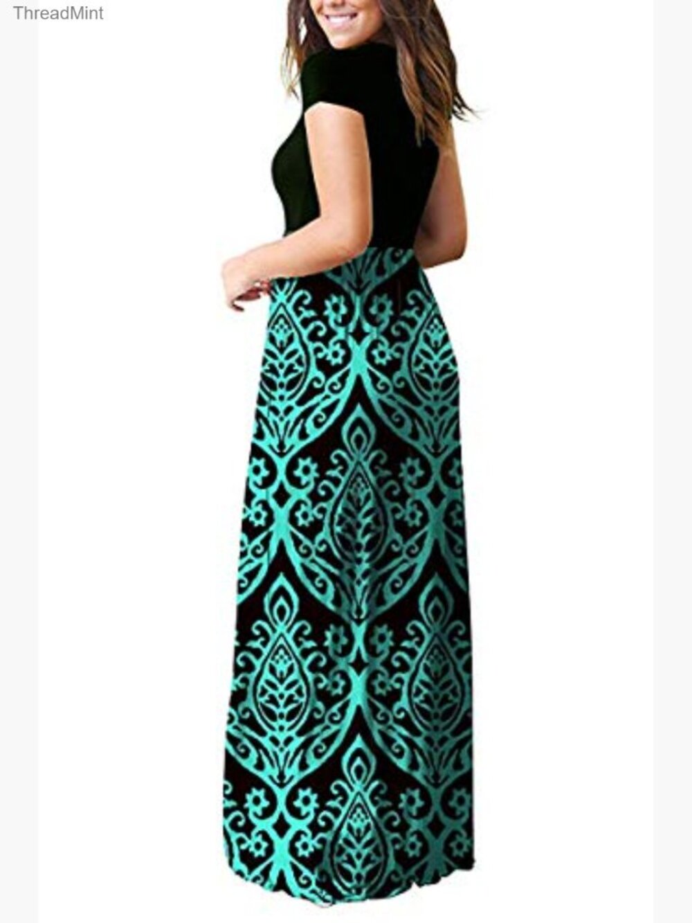 Short Sleeve Maxi Dress with Pockets, Casual Jersey Long Dress - Picture 5 of 7